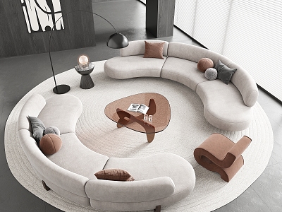 Curved Sofa Coffee Table Combination Special-shaped Sofa Multi-person Sofa Casual Sofa Glass Coffee Table 3d model