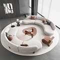 Curved Sofa Coffee Table Combination Special-shaped Sofa Multi-person Sofa Sofa Casual Sofa Glass Coffee Table 3d model