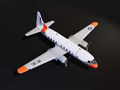 White Passenger Airplane Model Featuring Orange Wings Tail And 3C1E Registration 3d model