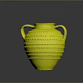 Handcrafted Green Clay Vase With Two Handles And Ribbed Surface Design