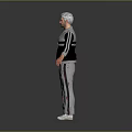 Man With White Hair Wearing Black And Gray Jacket Gray Pants Red Stripes White Shoes