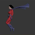 Woman in Red Bodysuit with Yellow Star Emblem Blue Cape Gloves and Boots