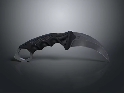 Tactical Karambit Knife With Black Textured Handle Curved Blade Finger Ring And Modern Design 3d model