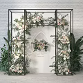 Decorative Floral Installation With Metal Arch Frame White Pink Blooms And Greenery