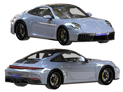 Silver Porsche Sports Car With Sleek Exterior Design Front And Rear View 3d model