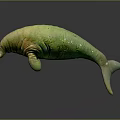 3D Rendered Green Manatee With Spotted Skin On Grey Background And Surface Reflection