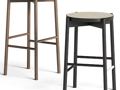Modern Minimalist Bar Stools With Wooden And Black Metal Frames Round Seats 3d model