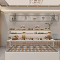 Modern Spacious Bright Bubble Tea Shop With Shelves Drink Ingredients Bread Pastries And Bar Counter