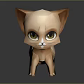 Low Poly Brown Kitten with Large Yellow Eyes Pointed Ears 3D Model on Dark Background