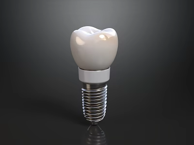 Dental Implant With White Crown And Metal Screw On Dark Background 3d model