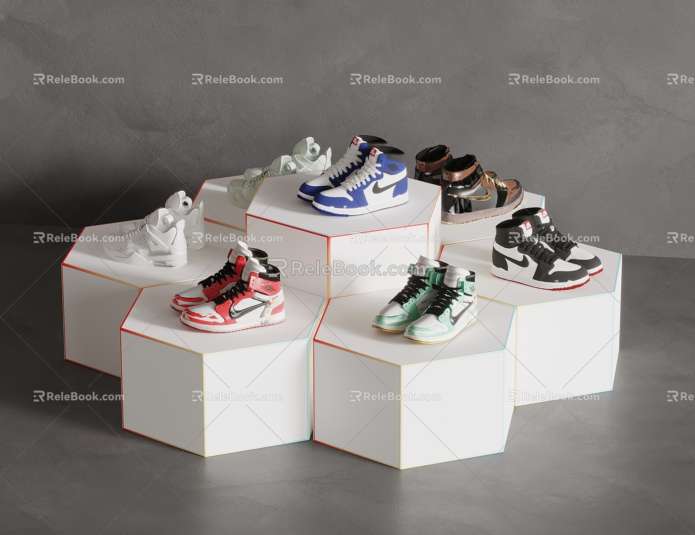 Booth Display Rack Shoes sneaker High-top Shoes Nike 3d model