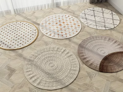 Round Rugs With Various Patterns On Tiled Floor 3d model