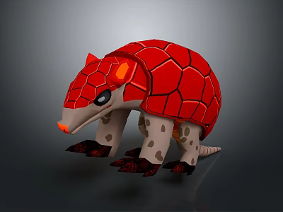 Armadillo With Red Cracked Shell Light Brown Body Black Eyes Orange Nose And Black Claws 3d model