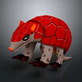 Armadillo With Red Cracked Shell Light Brown Body Black Eyes Orange Nose And Black Claws