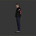 Game and Movie 3D Character Male With Black Jacket Red Tshirt Blue Jeans Open Arms