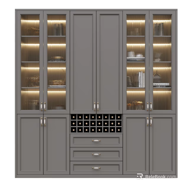 Elegant Modern Wine Cabinet With Glass Doors LED Lighting And Wine Storage Racks 3d model 