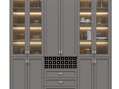 Elegant Modern Wine Cabinet With Glass Doors LED Lighting And Wine Storage Racks 3d model