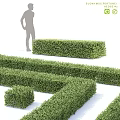 Decorative Green Hedge Ornament Set with Trimmed Shapes and Human Silhouette