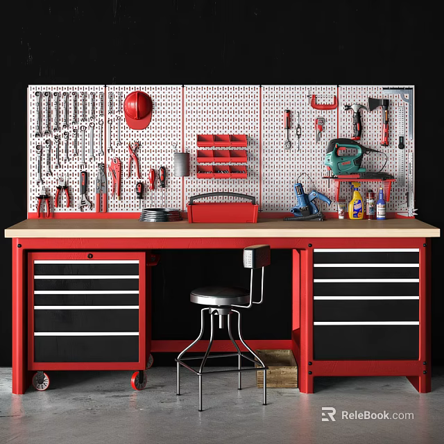 Hardware Tools Workbench with Pegboard Organizer and Storage Drawers 3d model