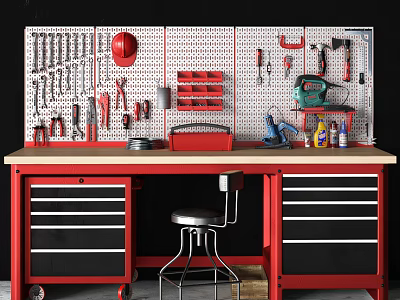 Hardware Tools Workbench with Pegboard Organizer and Storage Drawers 3d model