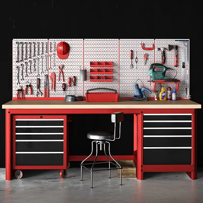 Hardware Tools Workbench with Pegboard Organizer and Storage Drawers 3d model