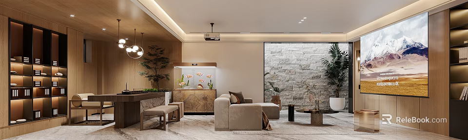 Home Theater Room With Projector Comfortable Sofas And Decor 3d model