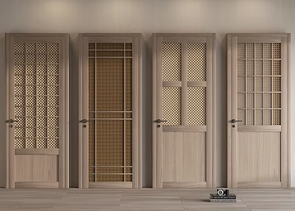 Japanese Style Door Solid Wooden Door Single Door Swing Door Lock 3d model