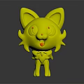 Cute Green And White Cartoon Feline Creature With Big Pink Eyes Standing