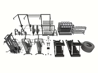 Complete Sports Equipment Collection With Treadmills Dumbbells Barbell Racks And Training Racks 3d model