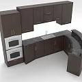 Dark Kitchen Cabinets With Wall Base Units Sink Countertop And Oven 3d model