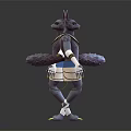 Mythical Jackal Headed Character 3D Model Purple Body Golden Decorations Blue Sash Front Back Views