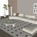 Modern Sofa Coffee Table Combination Single Sofa Stool Green Plant Hanging Picture Floor Lamp 3d model