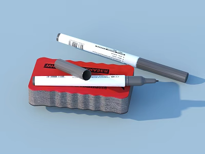 Essential Household Stationery With KRYLON Red Eraser And Two Markers One Open Cap On Eraser 3d model