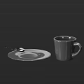 Gray Ceramic Mug with Matching Plate and Spoon on Dark Background 3d model