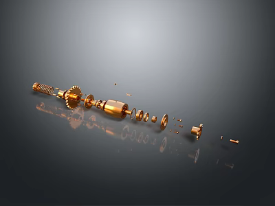 Golden Tire Internal Structure With Decomposed Components On Dark Background 3d model