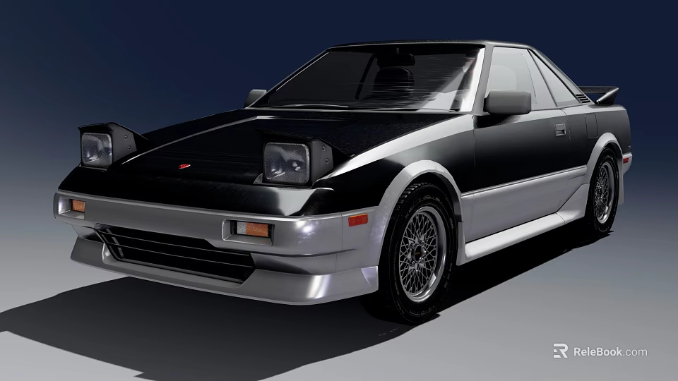 Classic Black Silver Two Door Sports Car Featuring Sleek Body And Alloy Wheels 3d model 