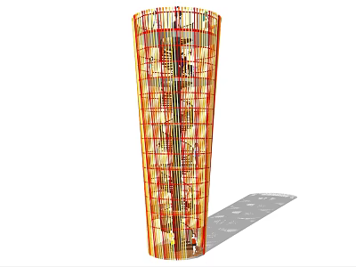 Modern Conical Tower With Orange Yellow Grid Exterior Architectural Design 3d model