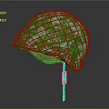 Camouflage Helmet With Green White Pattern Mesh Structure On Orange Stand 3d model