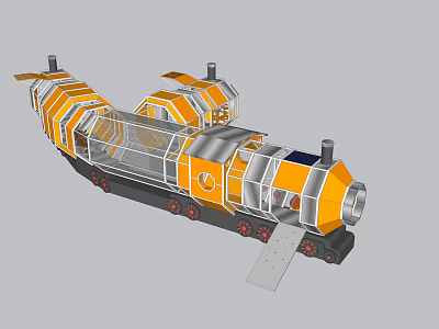 Garden Landscape Featuring Scenic Tourist Train With Orange Silver Design And Wheel Structure 3d model