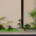 Bonsai Plants Display With Decorative Stones And Green Shrubs In Indoor Garden Corner