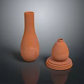Terracotta Clay Vases In Two Sizes On Dark Background With Reflection 3d model