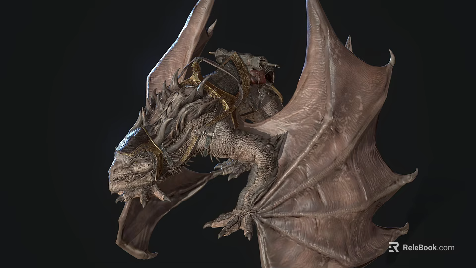 Knight Riding On Mythical Dragon With Large Wings And Scaled Body In Medieval Fantasy Scene 3d model 