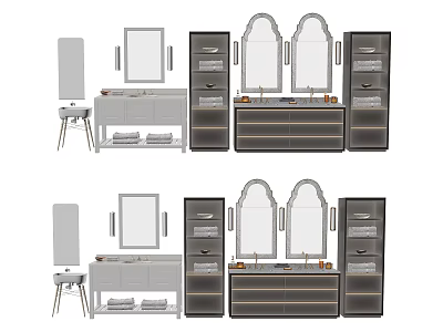 Stylish Modern Bathroom Accessories With Vanities Mirrors Cabinets And Sinks 3d model