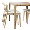Modern Wooden Dining Table Set With Upholstered Chairs And Light Frame Design 3d model