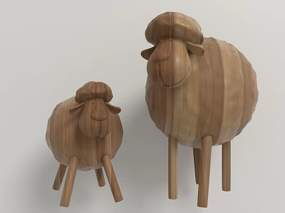 Wooden Decorative Ornament Set With Two Sheep Figurines Large And Small Sizes 3d model