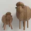 Wooden Decorative Ornament Set With Two Sheep Figurines Large And Small Sizes