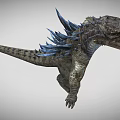 Fierce Mythical Reptile With Sharp Teeth Spiked Back Muscular Limbs And Long Tail Standing