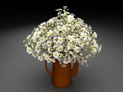 Orange Metal Vase With White Daisies Fresh Floral Bouquet In Simple Design 3d model