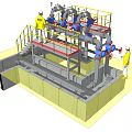 Industrial Equipment With Multiple Valves Pipes Yellow Railings And Platform Structure