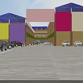 Industrial Factory Building With Colorful Walls Multiple Structures And Parking Lot With Parked Cars